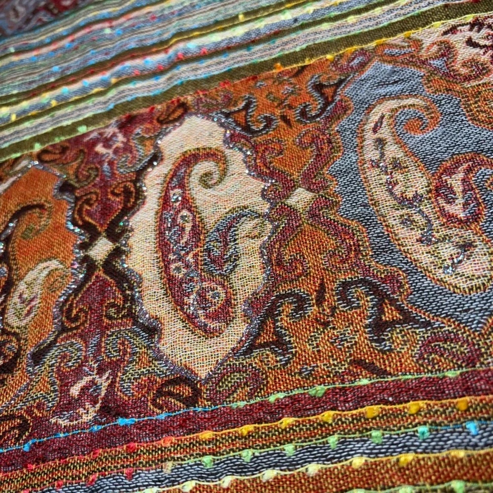Vintage Cashmere Silk Scarf shawl‎ bohemian indie paisley wrap festival brown